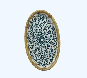 Assiette à dessert écologique en bambou, style vintage, support pour salade de fruits, plateau ovale en rotin, vaisselle florale, ensemble multi-pièces - Product Image 4