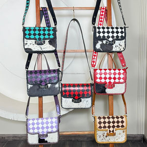 Bolso Bandolera de Cuero Vacuno Hecho a Mano, Estilo Occidental, Precio Bajo, Diseño a Cuadros, para Mujer, OEM ODM - Product Image 5