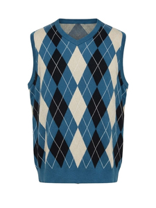 Custom Logo OEM Vibe Sewn <b>Argyle</b> Knitted Winter Men's Sleeveless <b>Sweater</b> Vest-Nylon/Acrylic off Shoulder - Product Image 1