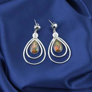 New Arrival Solid 925 Sterling Silver <b>Opal</b> Drop <b>Earrings</b> Water Drop Shape Bezel Setting For Women Luxury Party Wear Fine Jewelry - Product Image 2