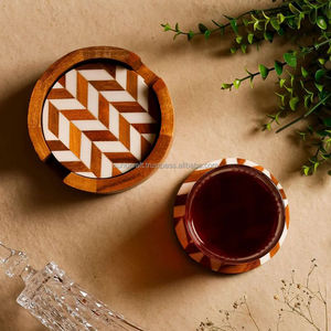 Modern Wooden Square <b>Coasters</b> Set with Leaf Pattern Non-Slip Table Mats for Coffee and Dining Table Decor - Product Image 3