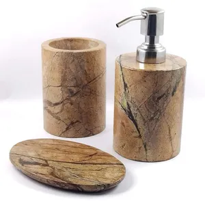 High Demand Brown Marble Stone Era Luxury Eco-Friendly <b>Bathroom</b> <b>Accessories</b> <b>Set</b> Elegant Vanity Organizer for Modern Decor - Product Image 4