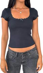 Blusa de Mujer Elástica y Suave con Cuello Redondo, Manga Corta, Spandex y Poliéster, Estilo Casual, Ajustada, Elegante para Uso Diario - Product Image 2