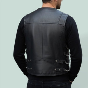 Chaleco de cuero sintético para hombre, chaleco gótico negro estilo motero, chaleco con hebilla Steampunk, más vendido - Product Image 3