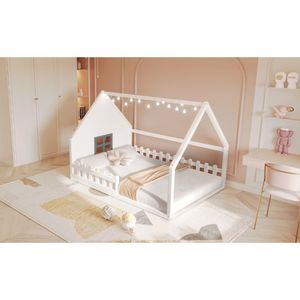Letto a capanna in legno bianco a grandezza naturale con finestra e recinzione per bambini (Vecchio SKU WF304147AAK) - Product Image 5