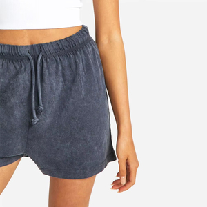 Shorts taille haute pour femme, vintage, coupe oversize, délavé à l'acide, style jogging, anti-plis, logo personnalisé, streetwear, effet usé, haute qualité - Product Image 2