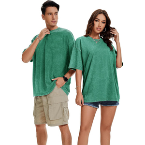 Oversized Green Cotton <b>TShirt</b> Short Sleeve O-Neck <b>Plain</b> Dyed Casual Wear Mens Jersey Tee Breathable Solid Color Streetwear Styl - Product Image 5