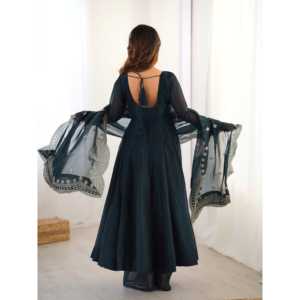 Designer Evening <b>Dress</b> <b>Party</b> Wear Gown with Embroidered Dupatta and Sequence Work - Product Image 2