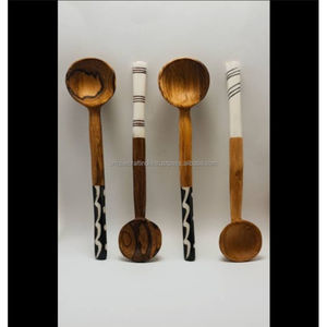 Cucharas de madera MeenaMystic | Cucharas de madera de mango con mangos Meenakari florales tradicionales en esmalte brillante para decoración de comedor real - Product Image 3