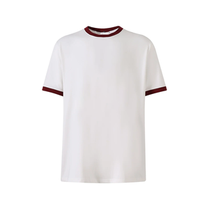 T-shirt Ringer Homme Coupe Ample 100% Coton Tricoté Col Rond Respirant Écologique Impression Logo Personnalisé Décontracté Style Universitaire - Product Image 1