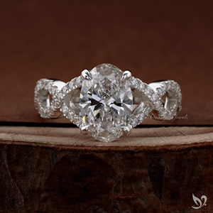 2CT Oval Cut Lab Diamond <b>Ring</b> IGI Certified Twisted <b>Split</b> Pave Engagement <b>Ring</b> 10K White Gold - Product Image 1