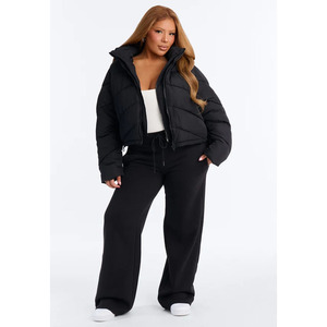 <b>Cropped</b> Quilted Down <b>Jacket</b> for Women Stand Collar Zip up Long Sleeve Warm Winter <b>Puffer</b> Coat Wholesale Outerwear - Product Image 2