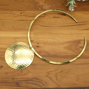 Gold Hammered Disc <b>Statement</b> <b>Necklace</b> Minimalist Collar Modern Bohemian Jewelry for Women Gift - Product Image 3