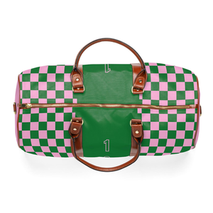 Bolsa de Viaje Elegante Rosa y Verde Inspirada en Checkmate AKA, Bolsa de Fin de Semana AKA Sorority, Regalo Personalizado - Product Image 2