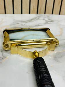 Antique Brass Rectangular Magnifying Glass with Wooden Handle | <b>Vintage</b> <b>Desk</b> & Reading Magnifier - Product Image 2