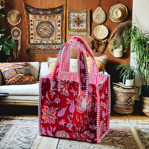 Nuevo Bolso Tote Acolchado de Algodón con Estampado Floral, Estilo Boho, Cierre Abierto, Forma de Cubo, Correa para el Hombro, Bolsos de Compras para Mujer - Product Image 4