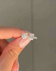 Bague ouverte en moissanite taille poire et émeraude, en argent sterling 925 original, pour mariage, fête ou occasion spéciale, bijou pour partenaire - Product Image 5