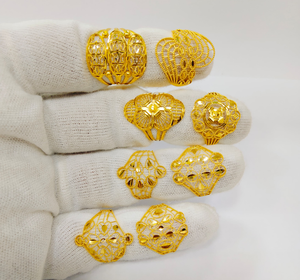 Juego de Anillos de Filigrana Chapados en Oro Turco de 22K para Mujer, Anillo Ajustable de Lujo con Diseño de Flor Hueca, Joyería de Boda, Regalo - Product Image 2