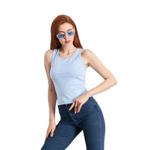เสื้อกล้ามถักสีฟ้าอ่อนสำหรับผู้หญิง คอกลม แบบเรียบง่าย สวมใส่สบายๆ - Product Image 2