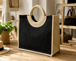 Bolsa de Yute Laminada en PP Negra con Logotipo Personalizado, Asa de Cuerda de Dos Tonos, para Playa y Compras, Venta al Por Mayor, OEM, ODM, Marca Privada, Proveedor Global - Product Image 5
