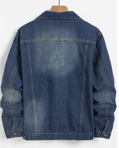 Chaqueta vaquera para hombre, azul, con lavado ácido y a la piedra, desgastada, con patchwork y rasgaduras, estilo casual urbano, cierre de botones, corte regular - Product Image 3