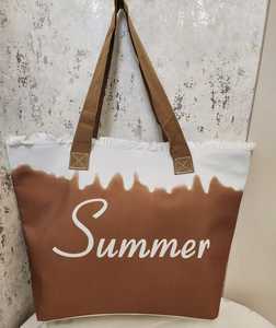 Canvas Tote Bag <b>Webbing</b> Handle Shopping Carry Bag Fringe Edge Custom Printed Shoulder Bag - Product Image 3