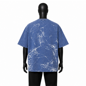 Custom Vintage Acid Wash T Shirt Heavyweight 100% Cotton Oversized Streetwear Men Graphic Print Drop Shoulder Retro Blue <b>Tee</b> - Product Image 3