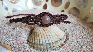 Handmade Macrame Rose Quartz <b>Bracelet</b> Natural Pink Gemstone Brown Cord Gold Beads <b>Adjustable</b> Boho Jewelry for Women - Product Image 4