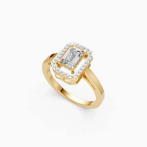 Graceful Emerald Cut Lab Grown Diamond Halo Solitaire Engagement Ring With 0.74 Ct | In 9K Yellow White And Rose Gold - Product Image 2