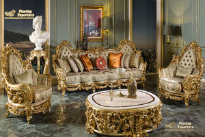 Juego de muebles de sala de estar de artesanía de madera de lujo Juego de sofá de sala de estar de madera dorada exclusiva Comprar juego de sofá de sala de estar de madera de teca Reino Unido - Product Image 5