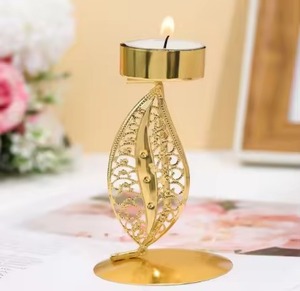 Golden Leaf <b>Tea</b> Light Holder Brass Candle <b>Stand</b> for Home Wedding Decoration Heat Resistant Metal Candle Holder - Product Image 1