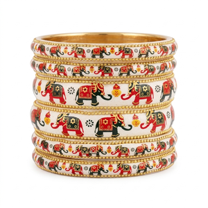 Pulseras de Latón con Incrustaciones Meenakari al Por Mayor, Joyería Nupcial Étnica Tradicional India, Proveedor de Exportación - Product Image 1