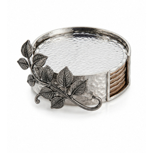 Modern <b>Silver</b> Floral Metal <b>Coasters</b> Set with Orchid Holder Hammered Stainless Steel Drink <b>Coaster</b> Bulk for Home Hotel Decor - Product Image 5