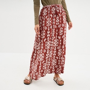 Women's Long Flowing Crepe Terracotta <b>Skirt</b> High Waist <b>Elastic</b> Band Drawstring Front 100% Viscose Lightweight Casual Summer Wear - Product Image 4