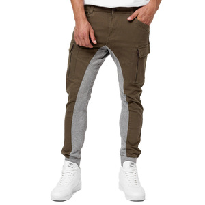 Pantalon cargo kaki pour homme, en toile colorée, plusieurs poches, style décontracté, taille élastique, fermeture éclair, pour l'automne - Product Image 1