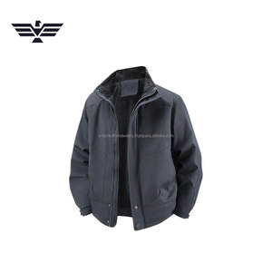 Men's Classic Solid Pattern Fleece-Lined Utility Jacket Embroidered Stand <b>Covered</b> <b>Button</b> Front Breathable Winter Outdoor Casual - Product Image 6