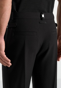 Pantalones Casuales Negros de Pierna Recta para Hombre, Algodón de Peso Medio, Antiarrugas, Frente Plano, Cintura Elástica, Bolsillos Laterales, para Invierno/Primavera - Product Image 5