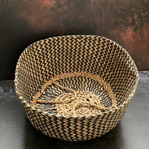 Foldable Natural Seagrass <b>Belly</b> <b>Basket</b> with Handles – Multifunctional Boho Vintage Storage Tote for Home Decor - Product Image 4