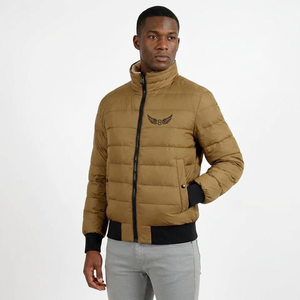 Veste d'hiver pour homme, couleur unie, col montant, fermeture éclair, logo brodé, coupe-vent, décontractée, épaisse, rembourrage en polyester - Product Image 5