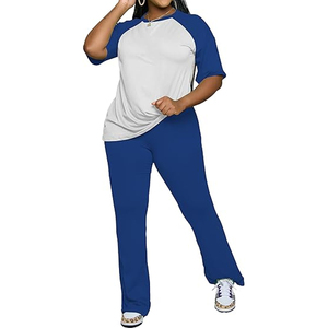 Women's Soft Cotton Two-<b>Piece</b> for Wear <b>Set</b> with Short Sleeve Top & Wide Leg Pants Casual Matching Outfit Drawstring - Product Image 3