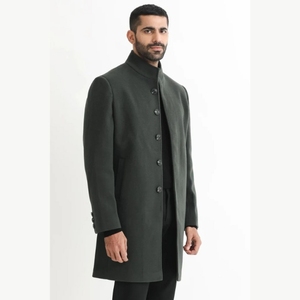 Gabardina Larga y Delgada de Lana Vintage para Hombre, Estilo Europeo Americano, Color Sólido, Informal - Product Image 4