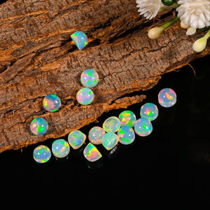 พลอยโอปอลไฟเอธิโอเปียสีขาวธรรมชาติทรงกลมแบบคาโบชอง ขายส่งจำนวนมาก สำหรับทำจี้ แหวน และเครื่องประดับ - Product Image 3