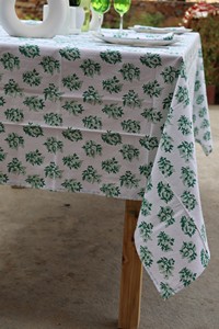 Handblock Printed <b>Tablecloth</b> Green and White Vintage <b>Tablecloth</b> Farmhouse Decor Wedding <b>Tablecloth</b> Custom Size Cotton Tablecover - Product Image 3