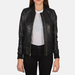 Chaqueta de Cuero Genuino para Mujer, Estilo Bomber, Negra, Corte Ajustado, Informal, Abrigo de Moda, Estilo Vintage, Streetwear - Product Image 1