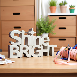 Shine Bright Motivational Showpiece <b>Home</b> Decor Items <b>Home</b> Decoration White Painted <b>Sign</b> and Plaques Showpiece <b>for</b> Study Table - Product Image 3