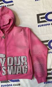 Sweat à capuche en molleton de coton style streetwear, imprimé DTF effet soleil délavé, avec tirette de fermeture éclair personnalisée et strass tendance effet vieilli - Product Image 6
