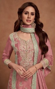 Embroidered Silk Semi-Stitched Women's Modern Midi Salwar Kameez for Wedding Diwali & Prom - Product Image 6