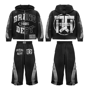 Ensemble de survêtements vintage surdimensionnés avec broderie personnalisée, sweat à capuche et pantalon de jogging zippé, unisexe, maternité - Product Image 3