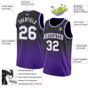 Camiseta de Baloncesto Personalizada con Degradado, Transpirable, de Poliéster, sin Mangas, con Malla, para Adultos Unisex, Reversible, con Impresión Digital en Negro - Product Image 2