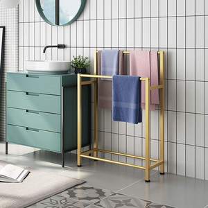 Free Standing Gold Towel Holder for Bathroom Metal Floor Towel <b>Rack</b> with Dual <b>Rails</b> Rust-Resistant Finish Modern Clothes - Product Image 2
